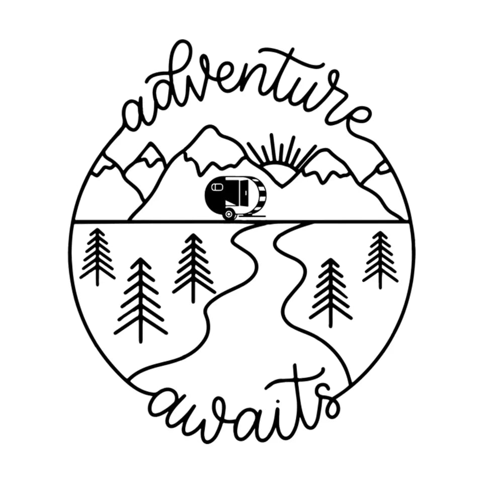 Adventure Awaits - Personalized Decal, Camping Gift