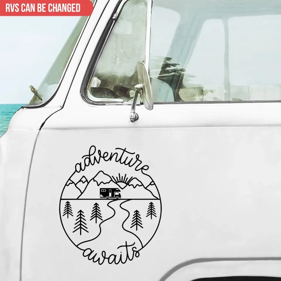 Adventure Awaits - Personalized Decal, Camping Gift