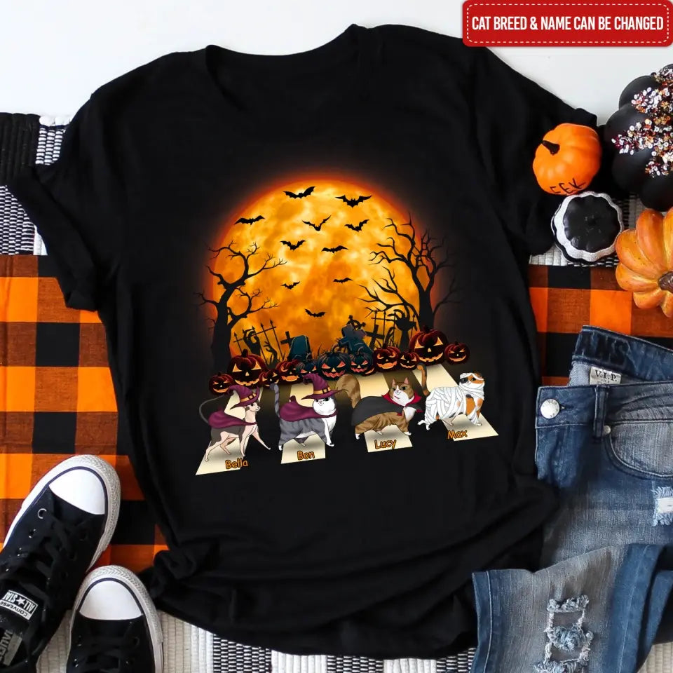Cat Walking - Personalized T-Shirt, Halloween Gift For Cat Lover