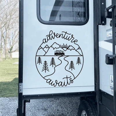 Adventure Awaits - Personalized Decal, Camping Gift