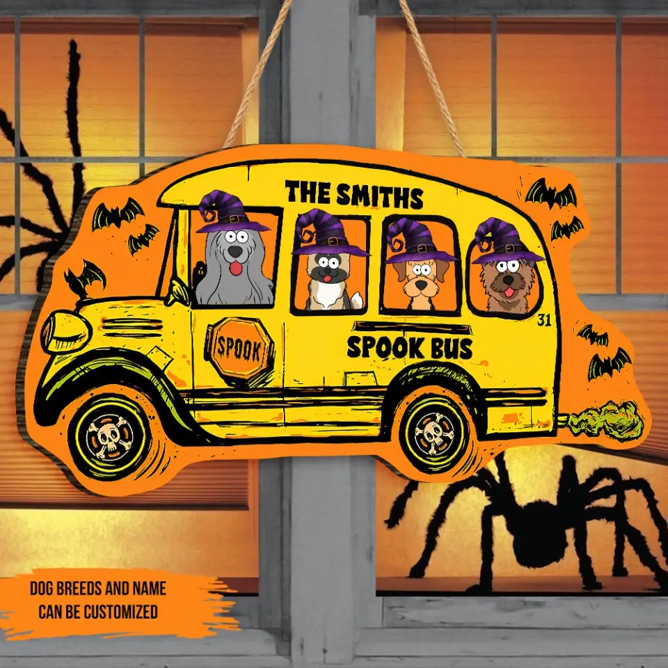 Spook Bus - Personalized Wood Sign, Gift For Halloween