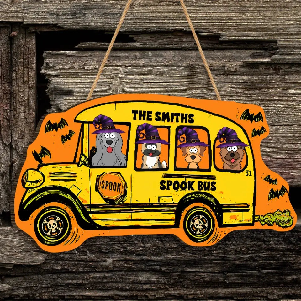 Spook Bus - Personalized Wood Sign, Gift For Halloween