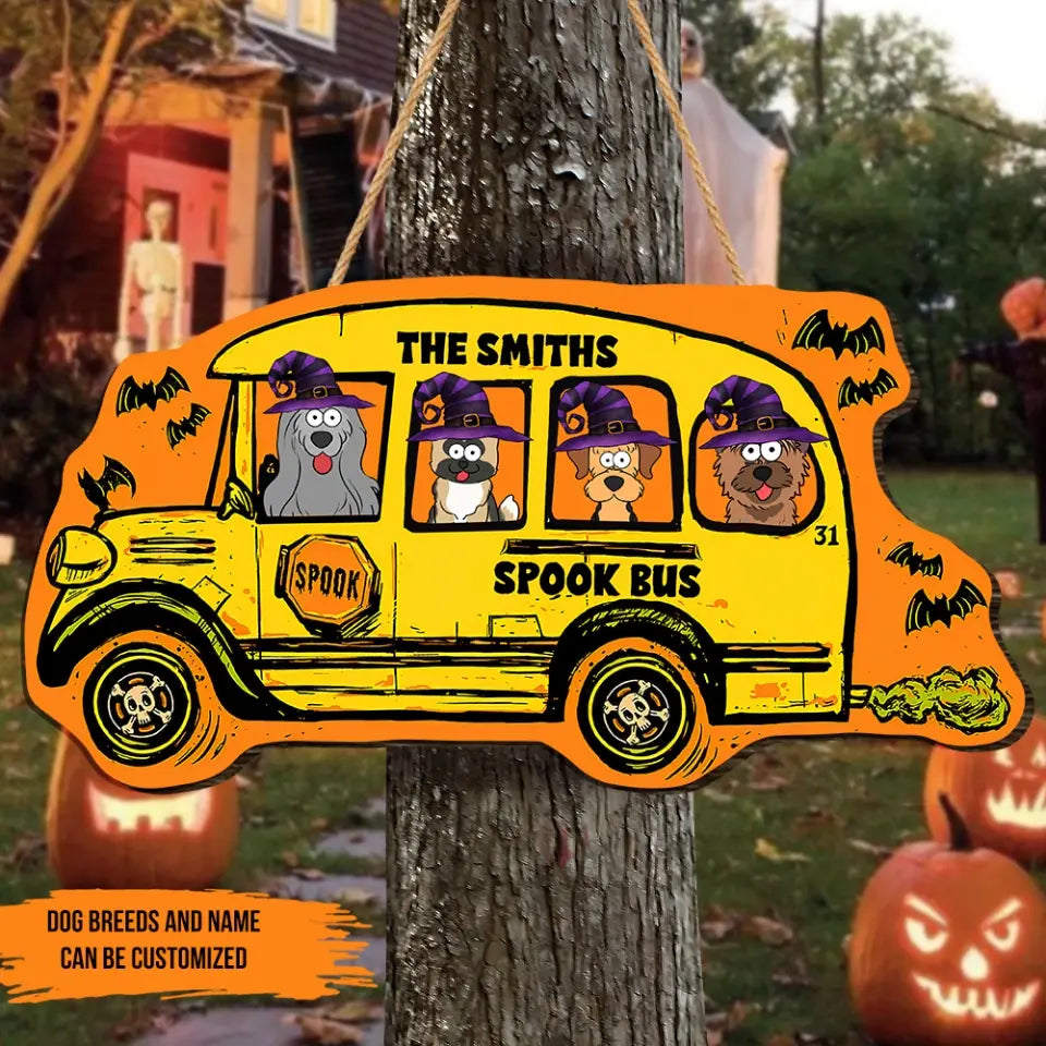 Spook Bus - Personalized Wood Sign, Gift For Halloween
