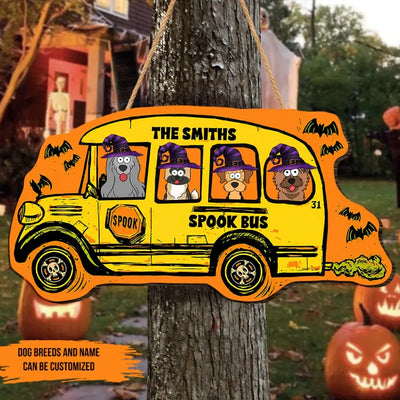 Spook Bus - Personalized Wood Sign, Gift For Halloween