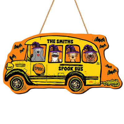 Spook Bus - Personalized Wood Sign, Gift For Halloween
