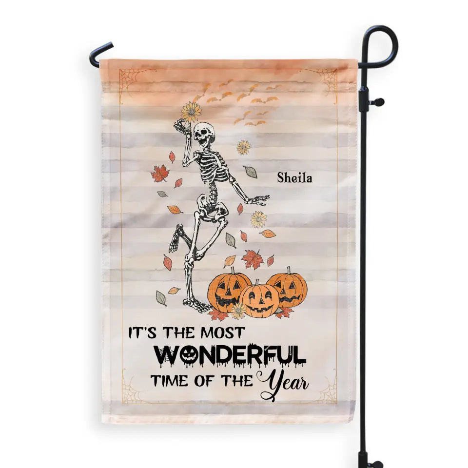 Skeleton Pumpkin Fall - Personalized Garden Flag, Halloween Gift