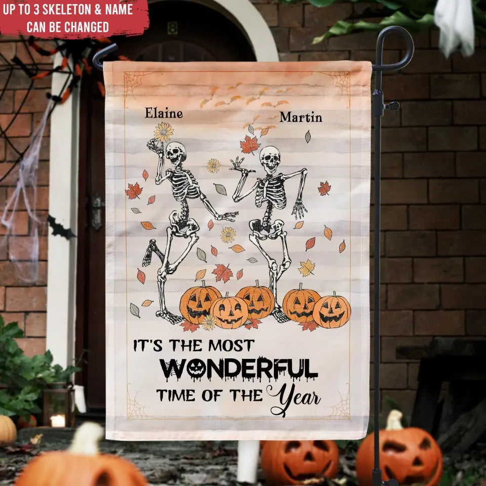 Skeleton Pumpkin Fall - Personalized Garden Flag, Halloween Gift
