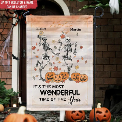 Skeleton Pumpkin Fall - Personalized Garden Flag, Halloween Gift
