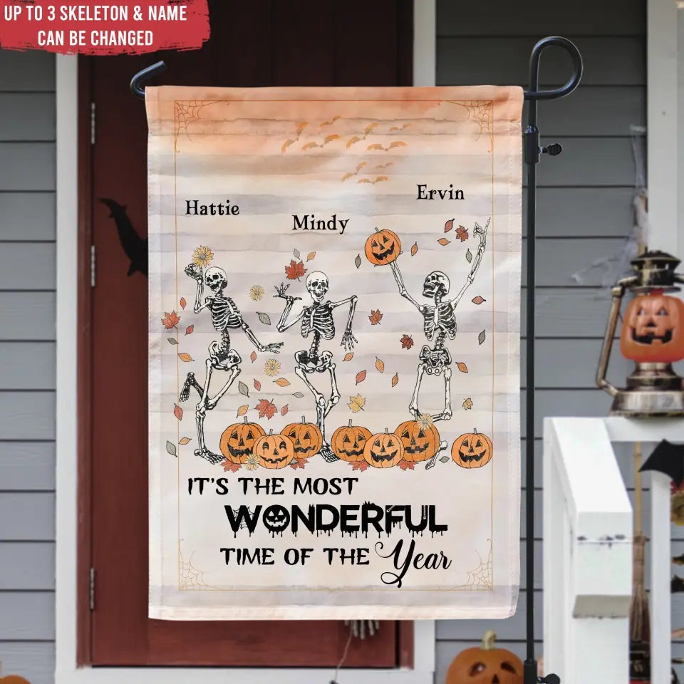Skeleton Pumpkin Fall - Personalized Garden Flag, Halloween Gift