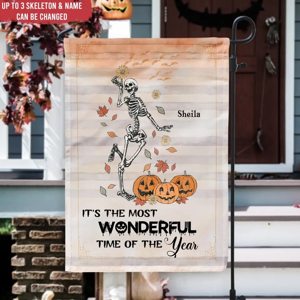 Skeleton Pumpkin Fall - Personalized Garden Flag, Halloween Gift