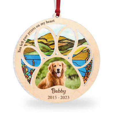 You Left Paw Prints On My Heart - Personalized Suncatcher Ornament 2 Layer, Memorial Gift