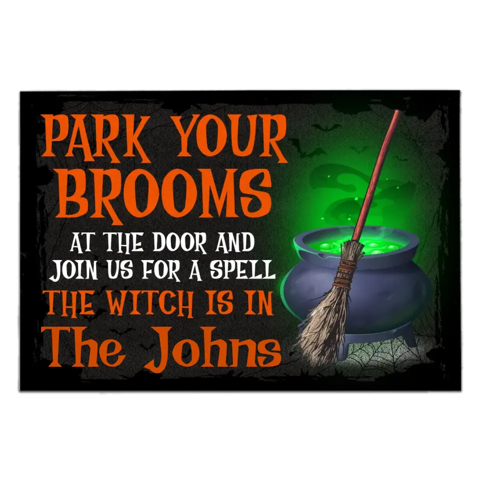 Park Your Brooms At The Door - Personalized Doormat, Halloween Gift