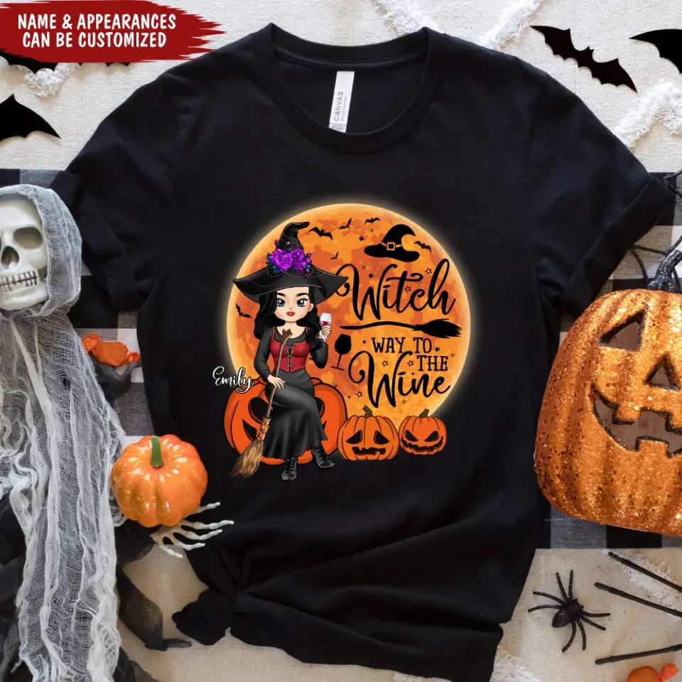 Witch Way To The Wine - Personalized T-Shirt, Halloween Gift Ideas