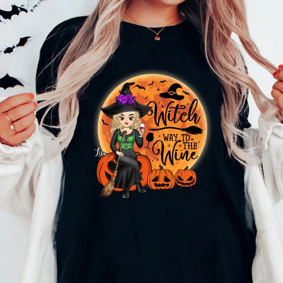 Witch Way To The Wine - Personalized T-Shirt, Halloween Gift Ideas