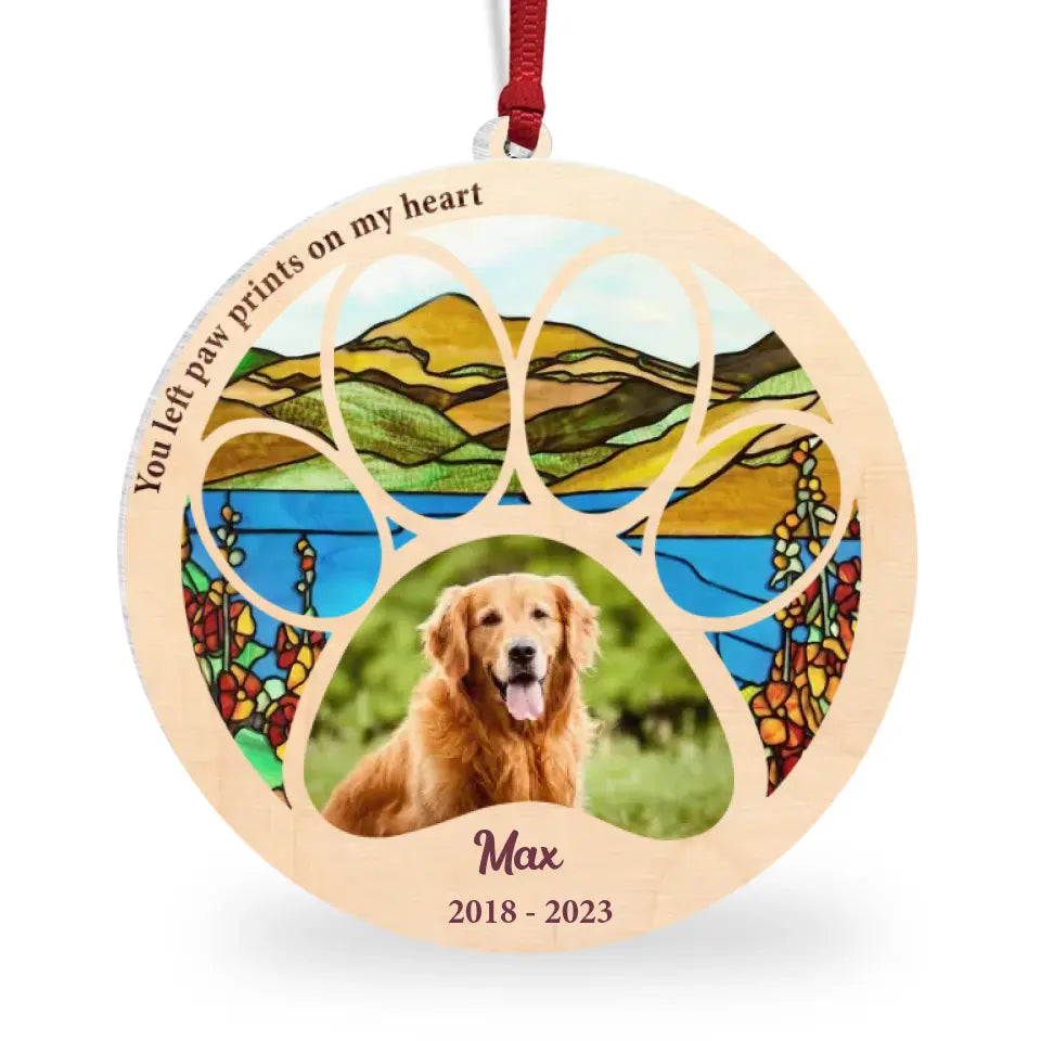 You Left Paw Prints On My Heart - Personalized Suncatcher Ornament 2 Layer, Memorial Gift