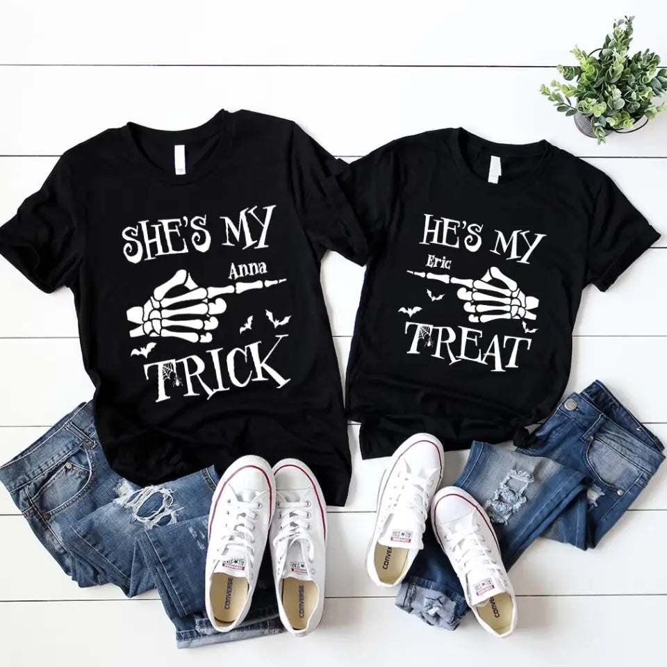 She's My Trick He's My Treat - Personalized T-Shirt, Gift For Halloween