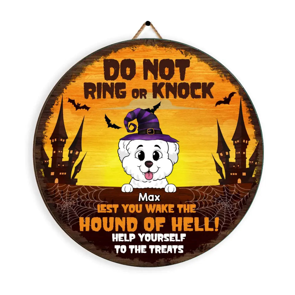 Do Not Ring Or Knock Lest You Wake The Hound Of Hell - Personalized Wood Sign, Gift For Halloween