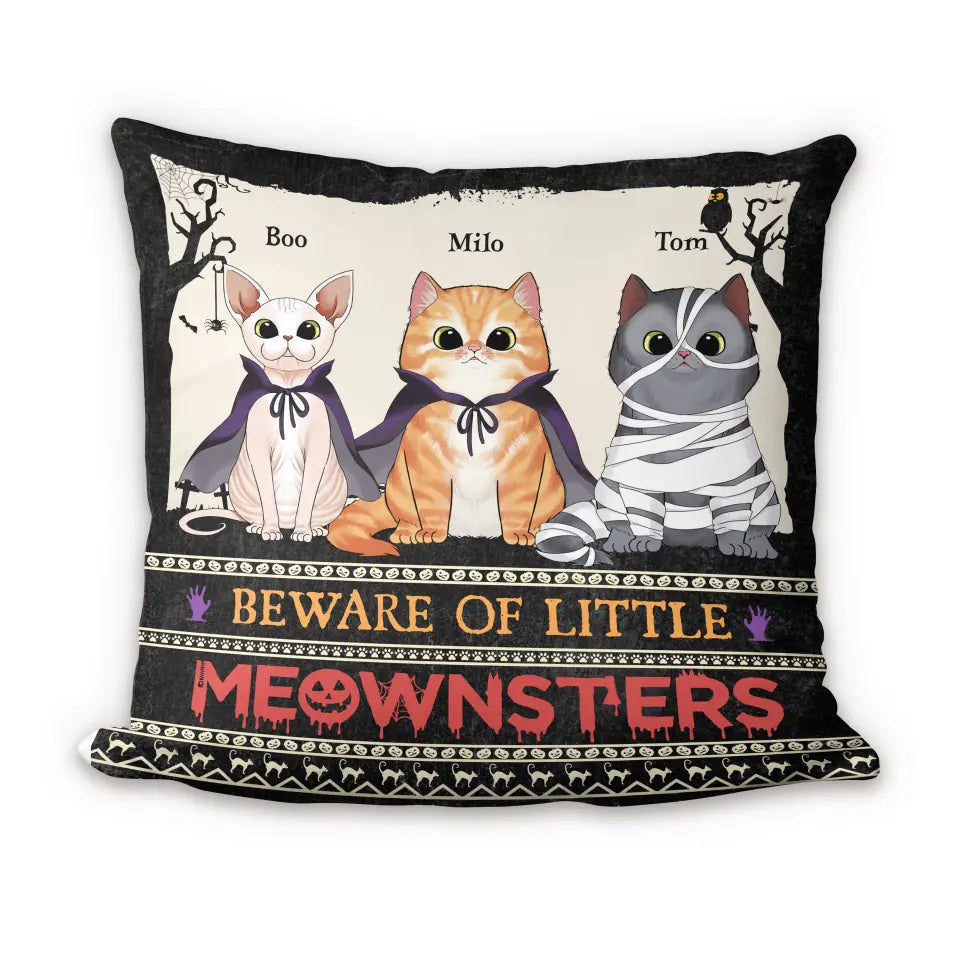 Beware Of Little Meownsters - Personalized Pillow, Halloween Gift