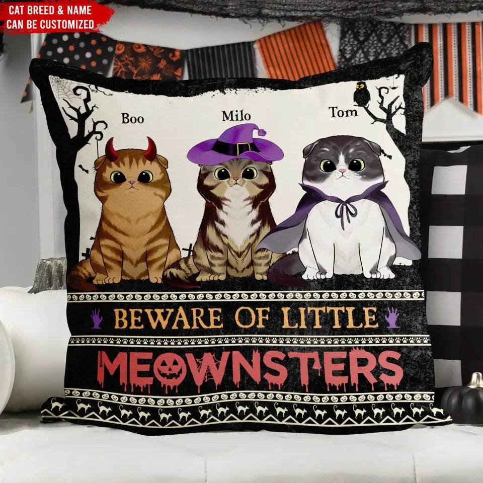 Beware Of Little Meownsters - Personalized Pillow, Halloween Gift
