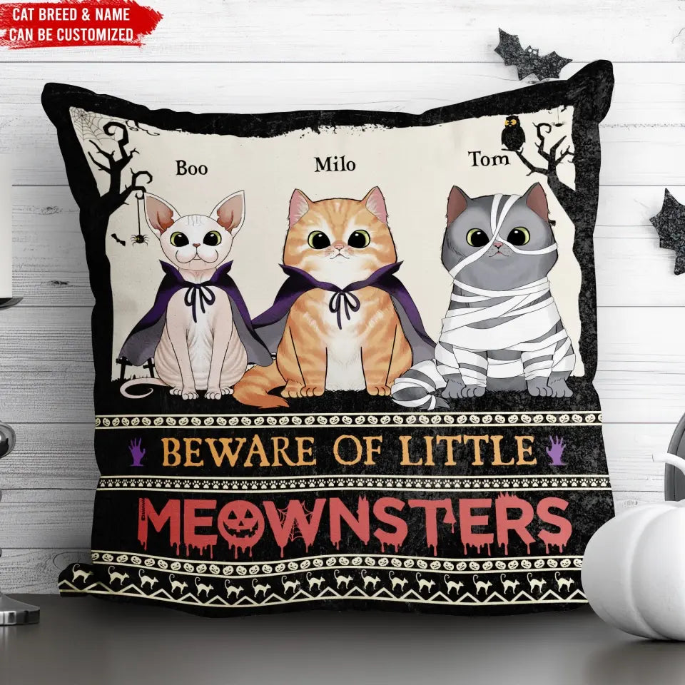 Beware Of Little Meownsters - Personalized Pillow, Halloween Gift