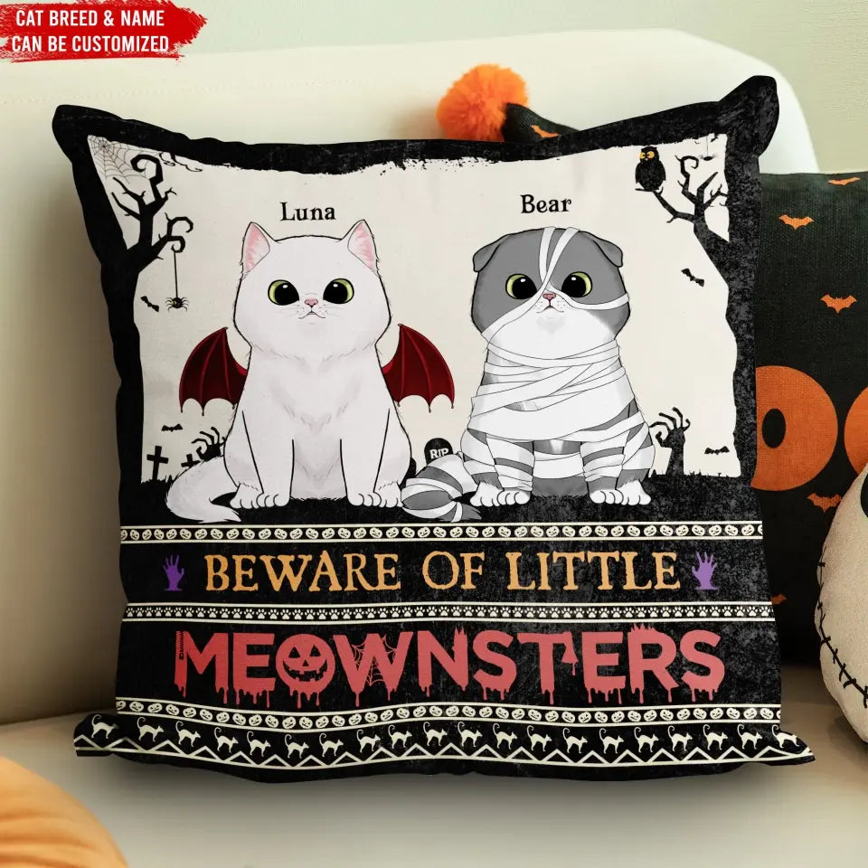 Beware Of Little Meownsters - Personalized Pillow, Halloween Gift