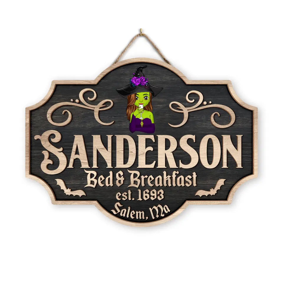 Sanderson Bed & Breakfast - Personalized Wood Sign, Halloween Gift