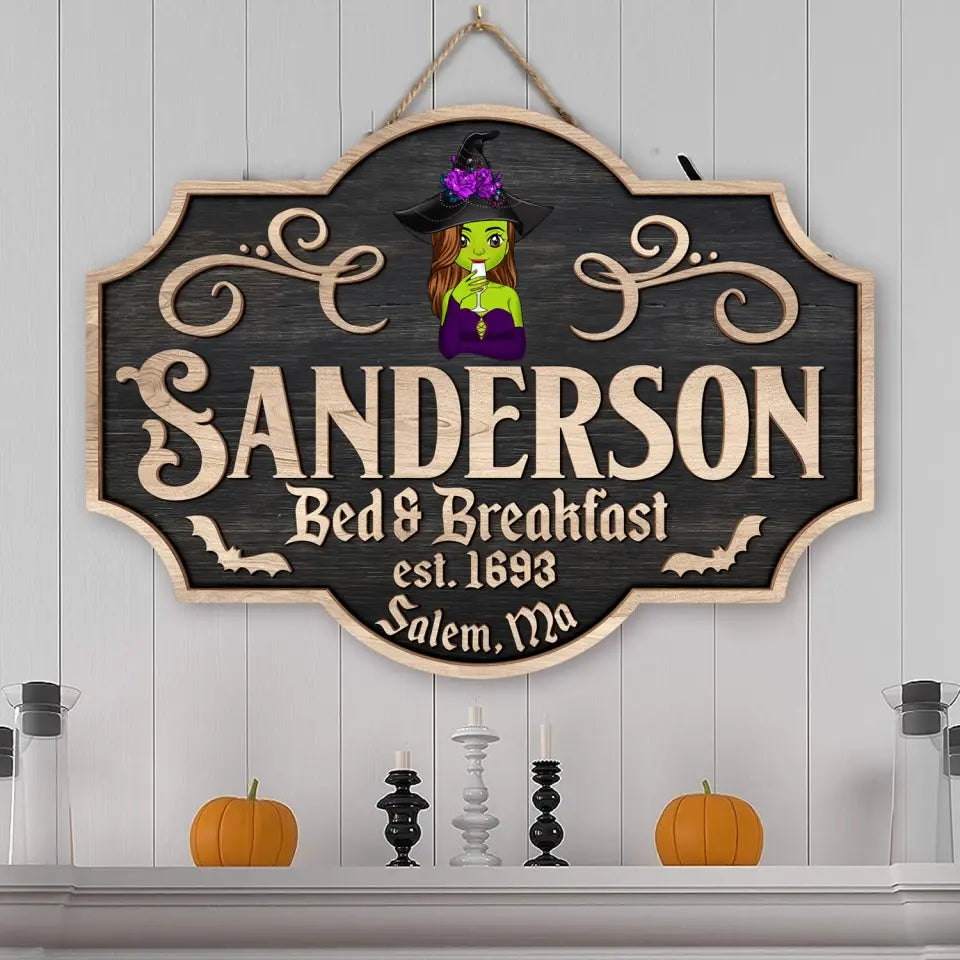 Sanderson Bed & Breakfast - Personalized Wood Sign, Halloween Gift