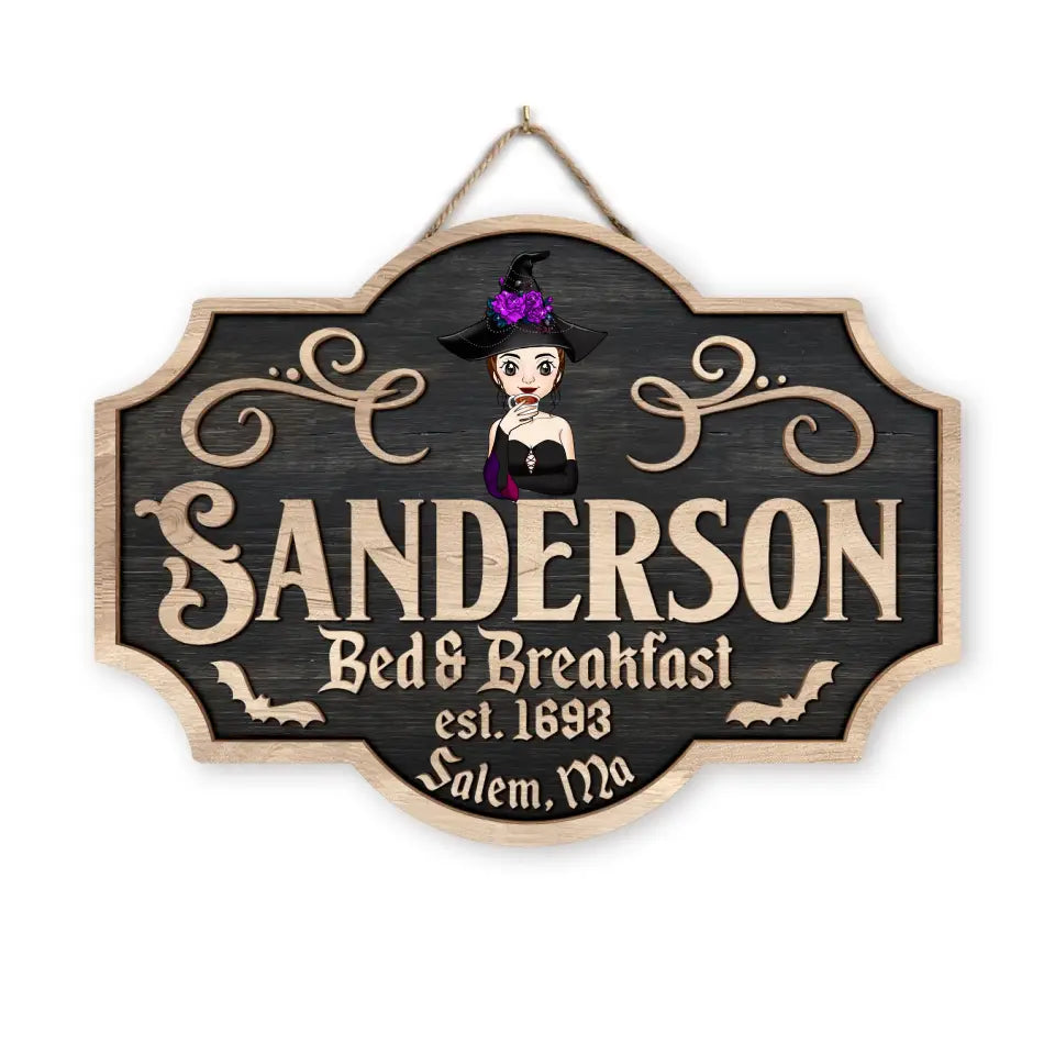 Sanderson Bed & Breakfast - Personalized Wood Sign, Halloween Gift