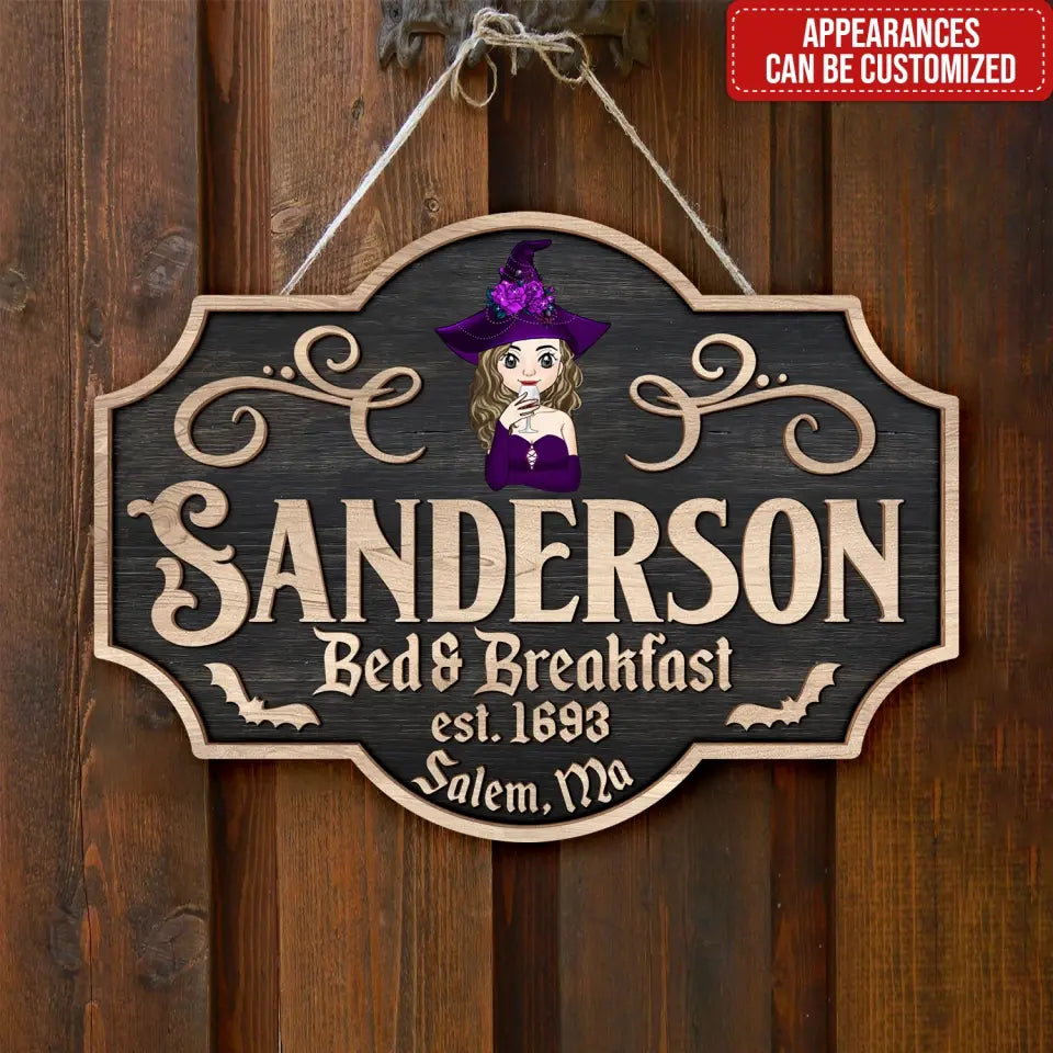 Sanderson Bed & Breakfast - Personalized Wood Sign, Halloween Gift