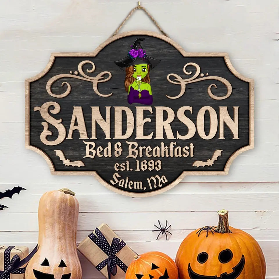 Sanderson Bed & Breakfast - Personalized Wood Sign, Halloween Gift