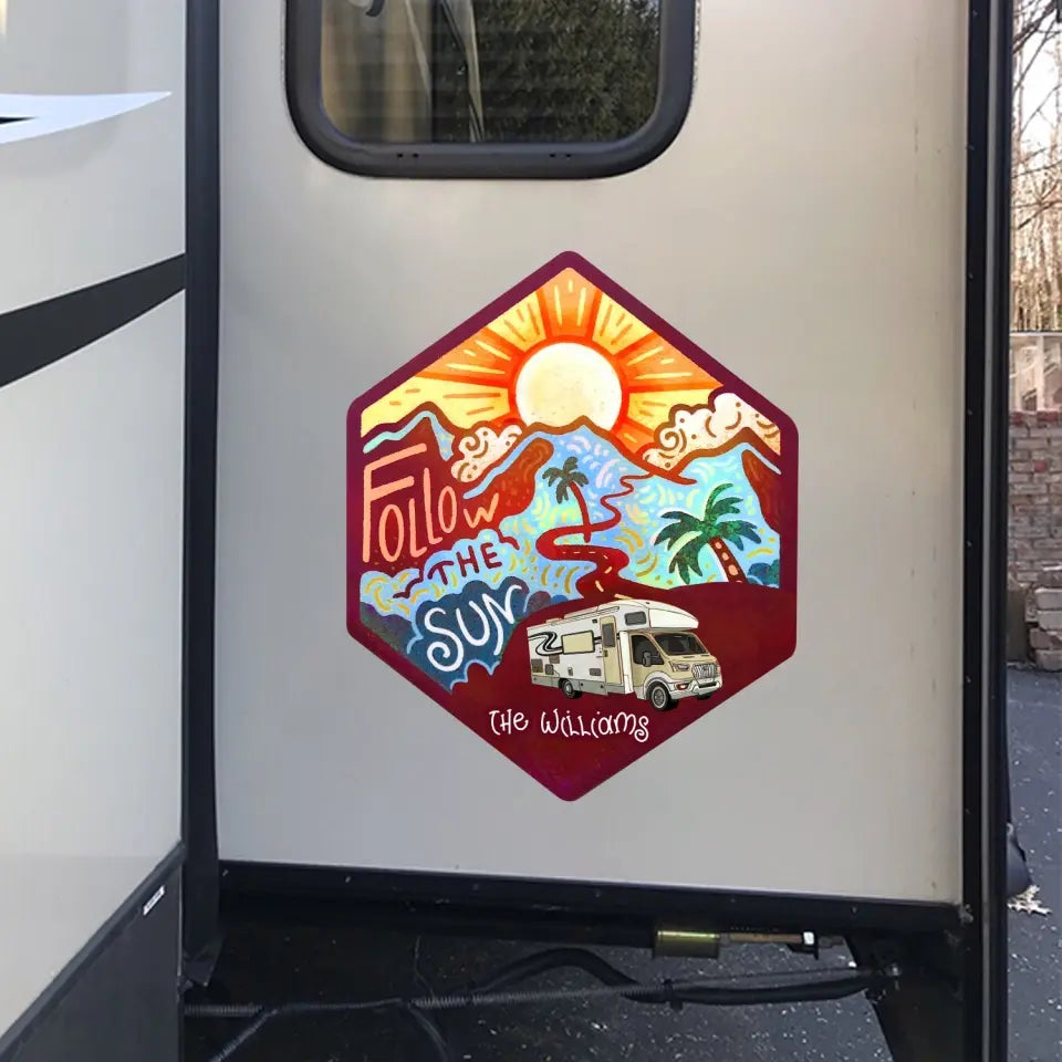 Follow The Sun - Personalized Decal, Gift For Camping Lover