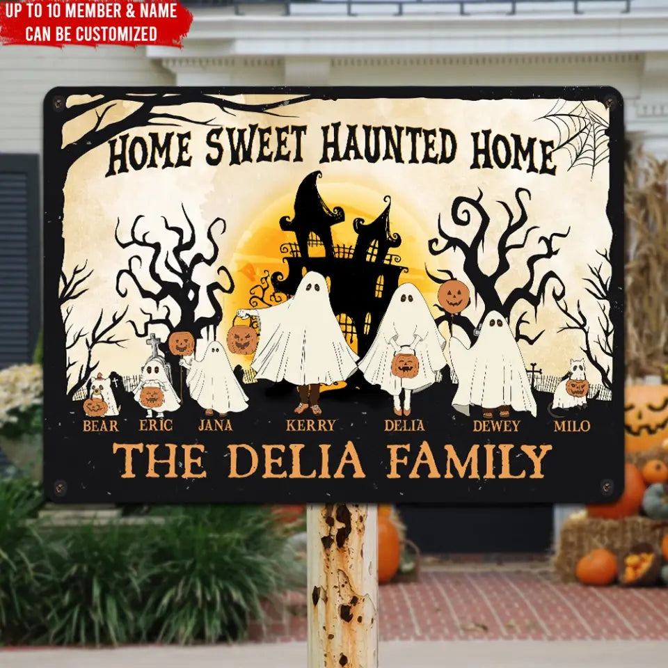 Home Sweet Haunted Home - Personalized Metal Sign, Halloween Gift