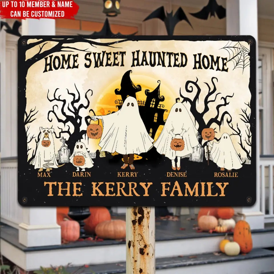 Home Sweet Haunted Home - Personalized Metal Sign, Halloween Gift