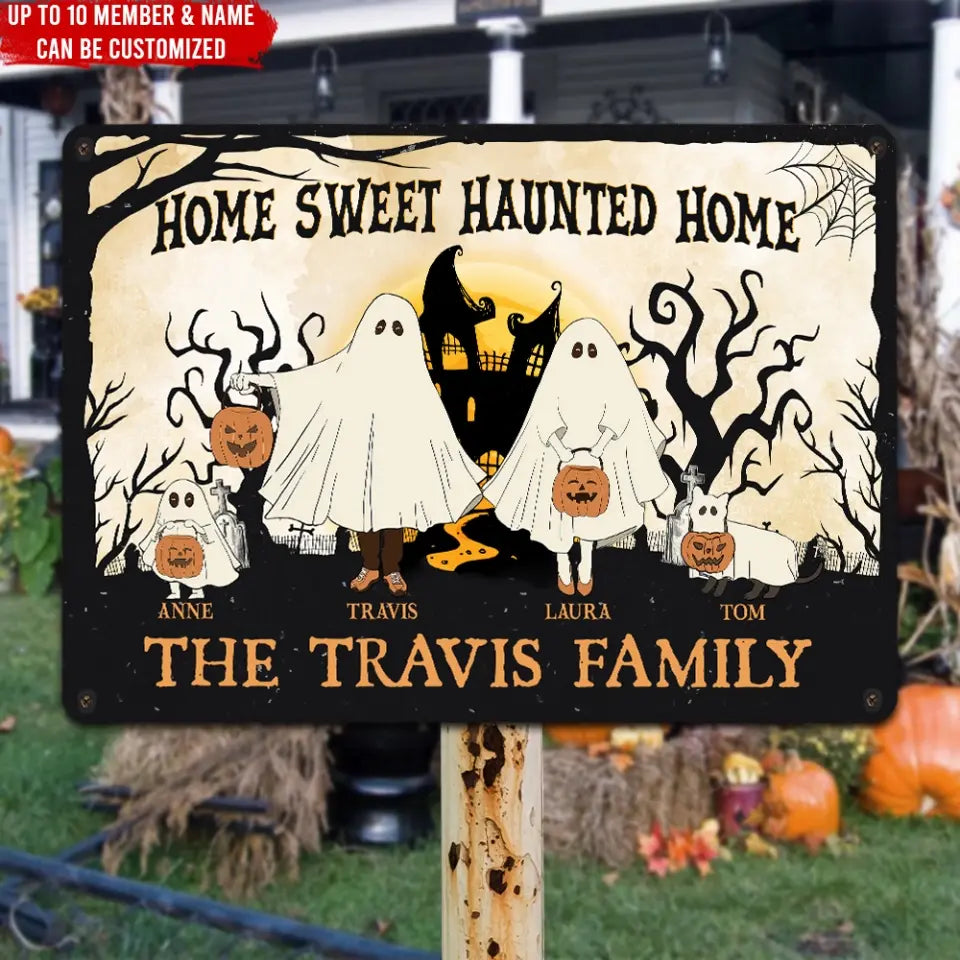 Home Sweet Haunted Home - Personalized Metal Sign, Halloween Gift