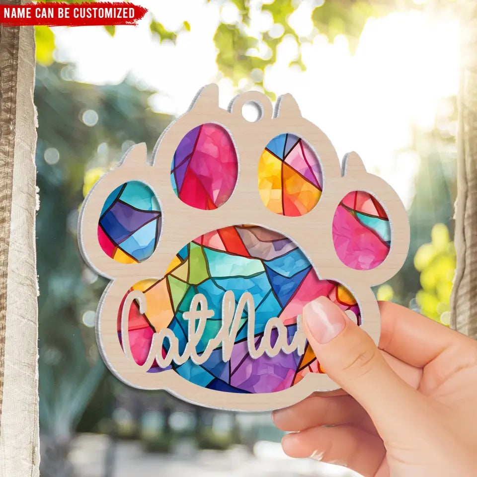 Pet Pawprints Stained Glass - Personalized Suncatcher Ornament