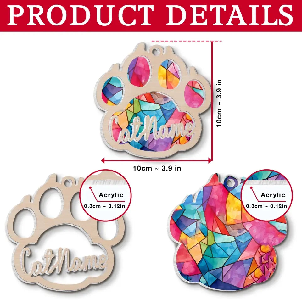 Pet Pawprints Stained Glass - Personalized Suncatcher Ornament