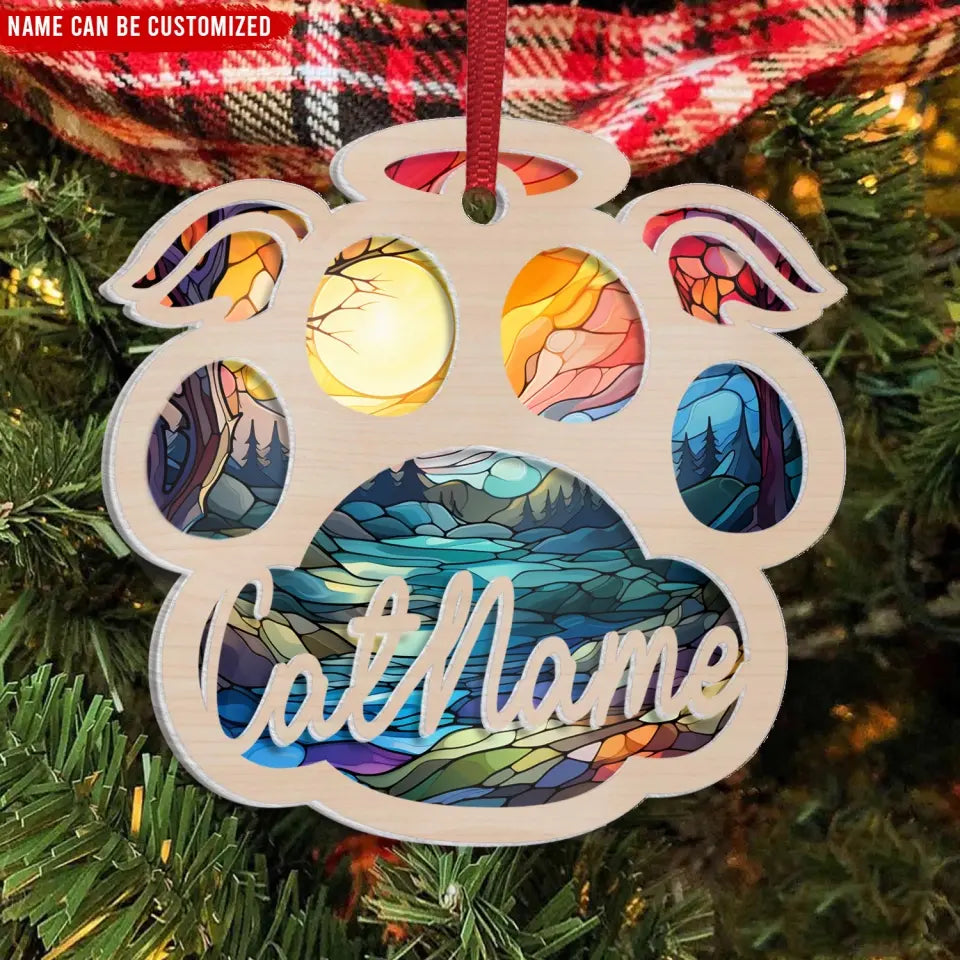 Pet Pawprints Stained Glass - Personalized Suncatcher Ornament