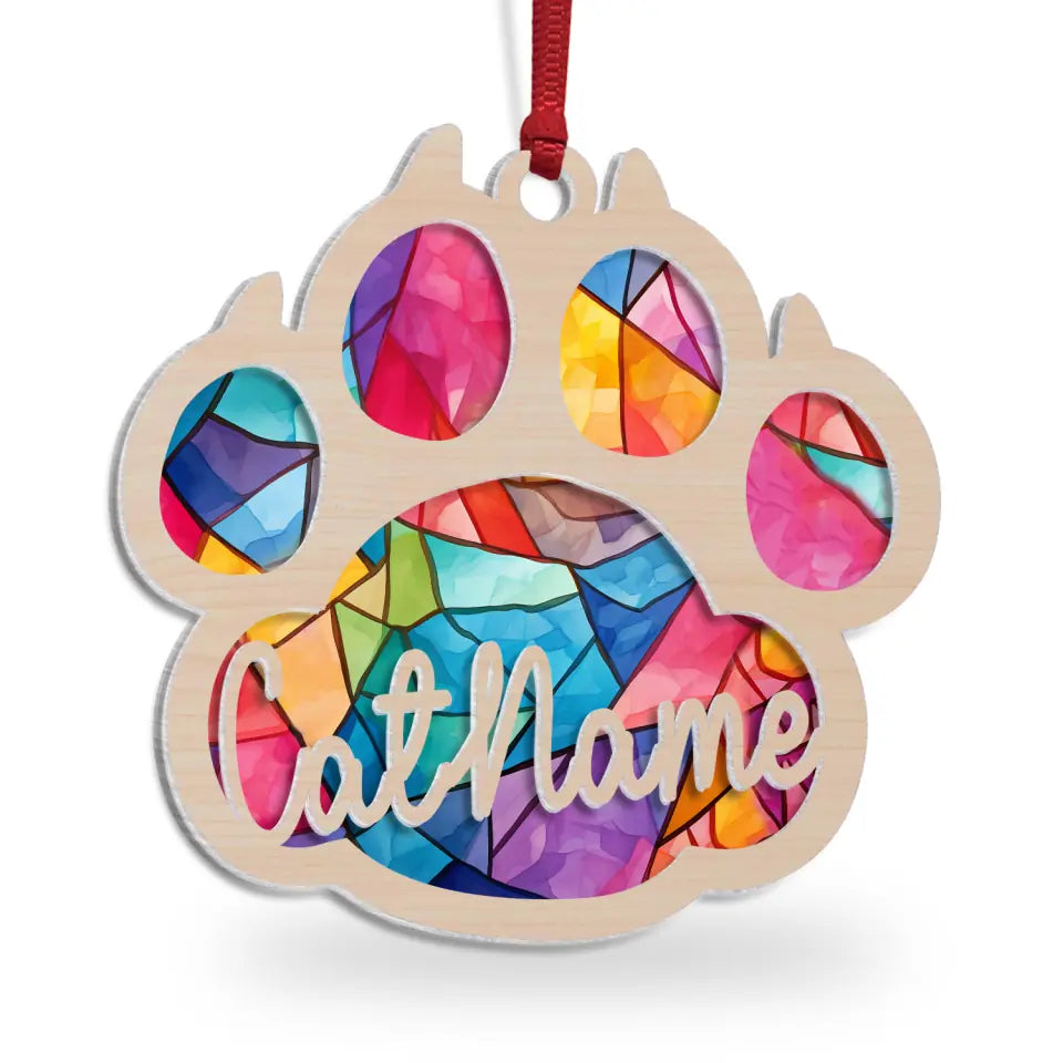 Pet Pawprints Stained Glass - Personalized Suncatcher Ornament
