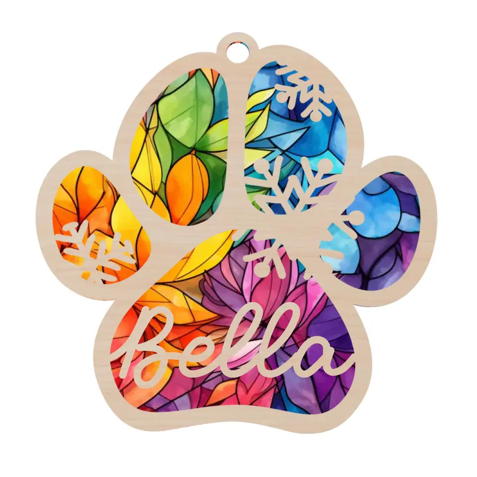 Pet Pawprints Stained Glass - Personalized Suncatcher Ornament