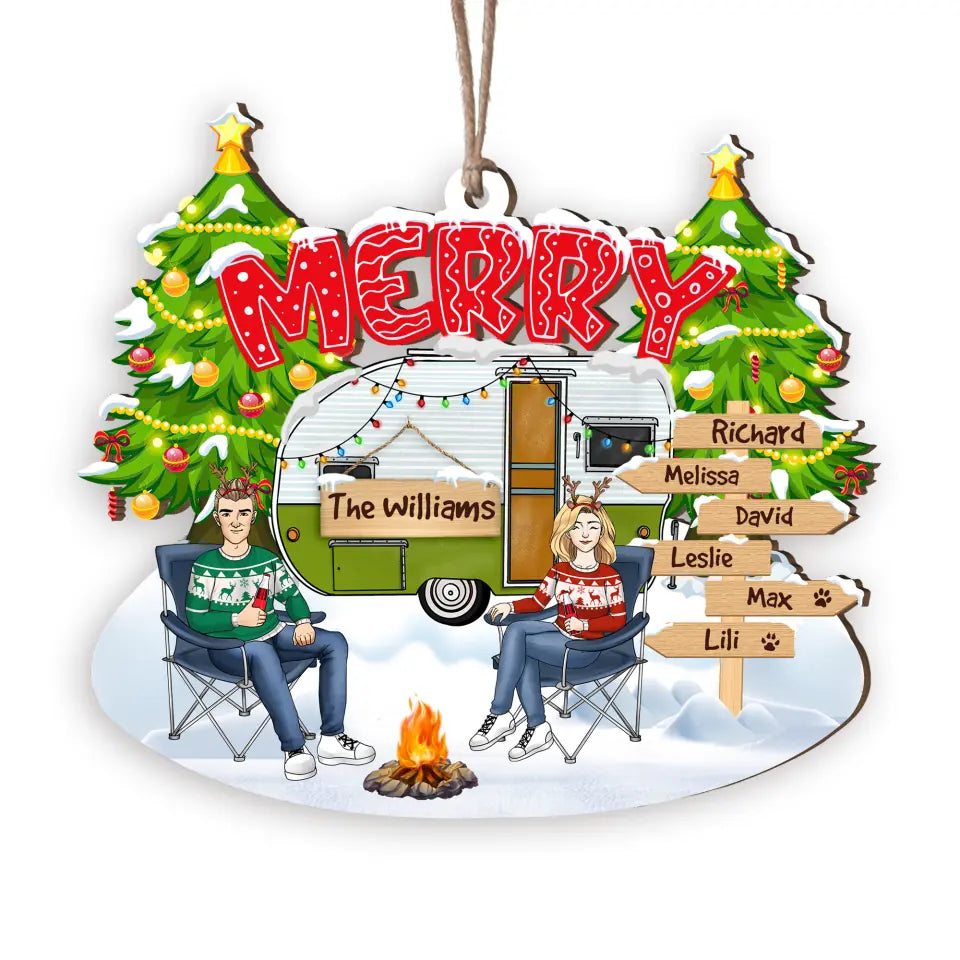 Merry Christmas Couple Camping - Personalized Ornament, Gift For Camping Lover