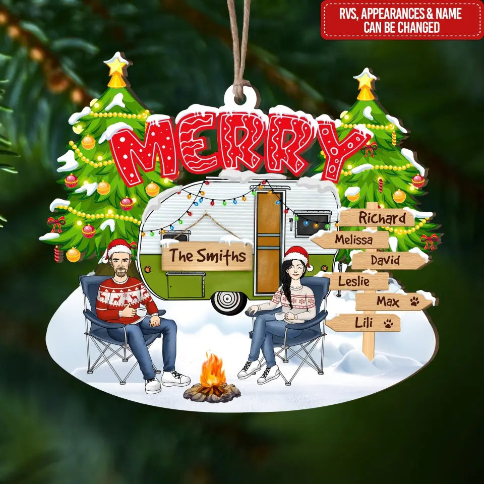 Merry Christmas Couple Camping - Personalized Ornament, Gift For Camping Lover