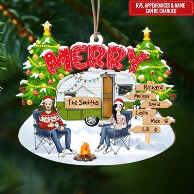 Merry Christmas Couple Camping - Personalized Ornament, Gift For Camping Lover