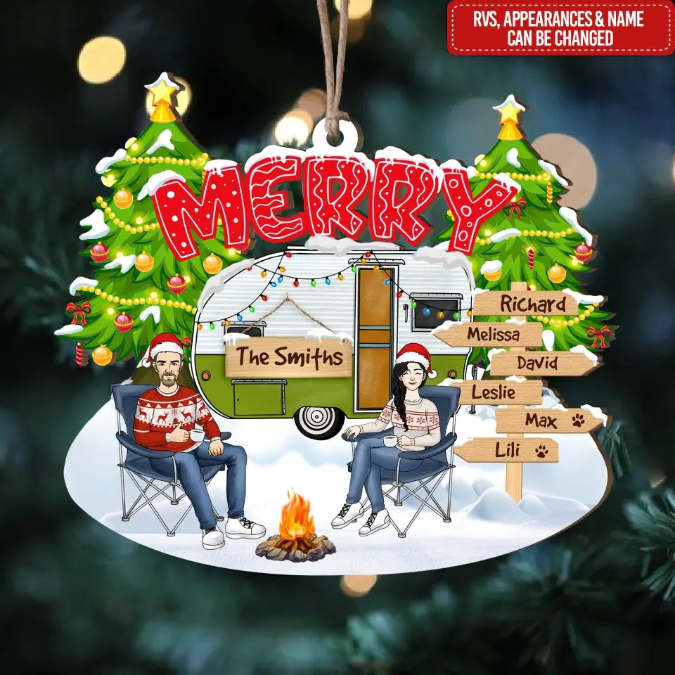 Merry Christmas Couple Camping - Personalized Ornament, Gift For Camping Lover