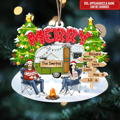 Merry Christmas Couple Camping - Personalized Ornament, Gift For Camping Lover