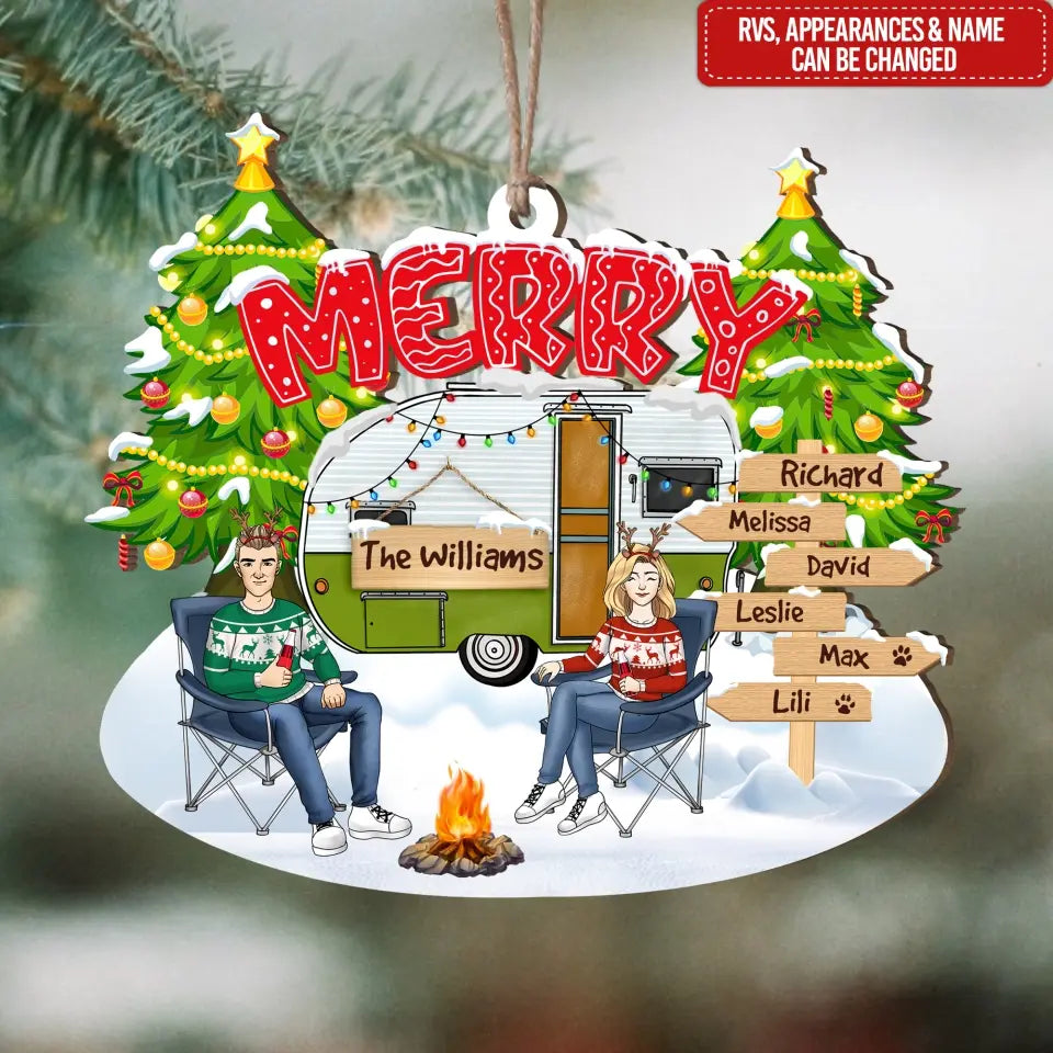 Merry Christmas Couple Camping - Personalized Ornament, Gift For Camping Lover