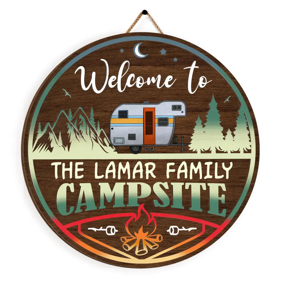 Welcome To Campsite - Personalized Wood Sign, Gift For Camping Lover