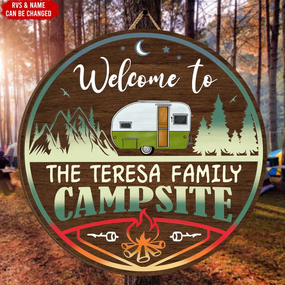 Welcome To Campsite - Personalized Wood Sign, Gift For Camping Lover