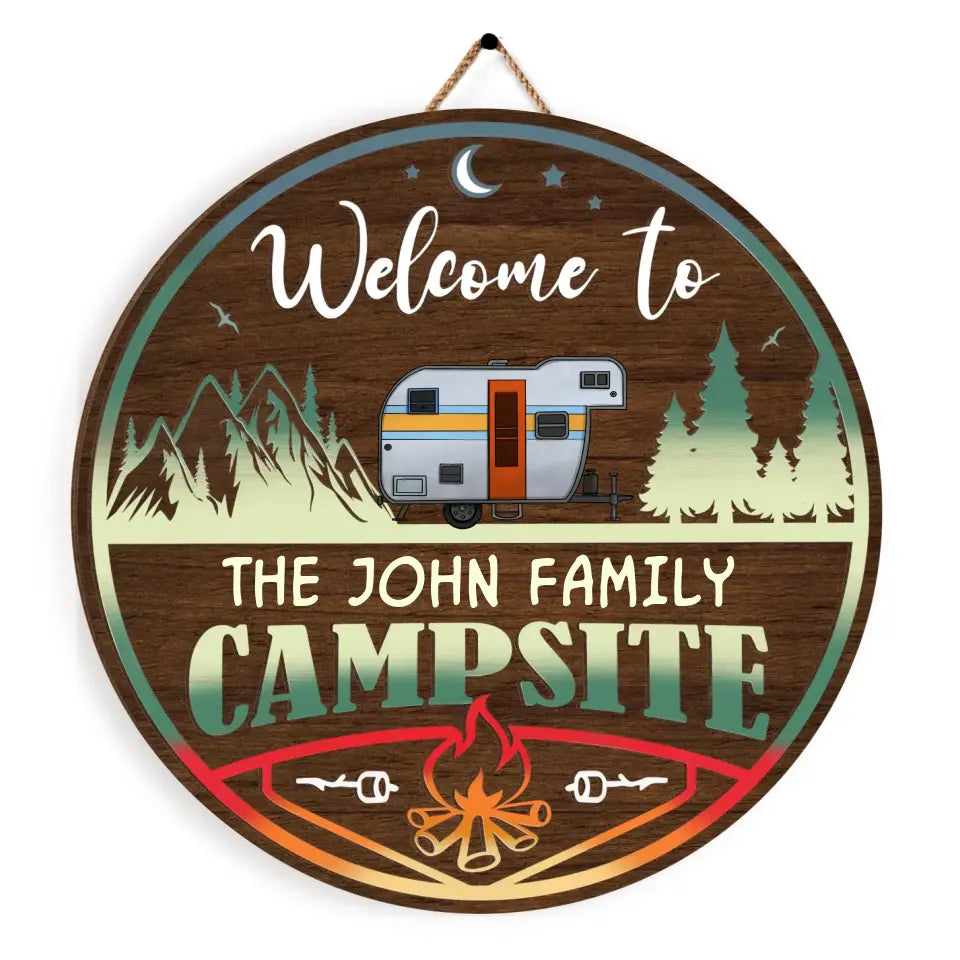 Welcome To Campsite - Personalized Wood Sign, Gift For Camping Lover