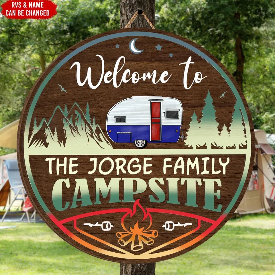 Welcome To Campsite - Personalized Wood Sign, Gift For Camping Lover