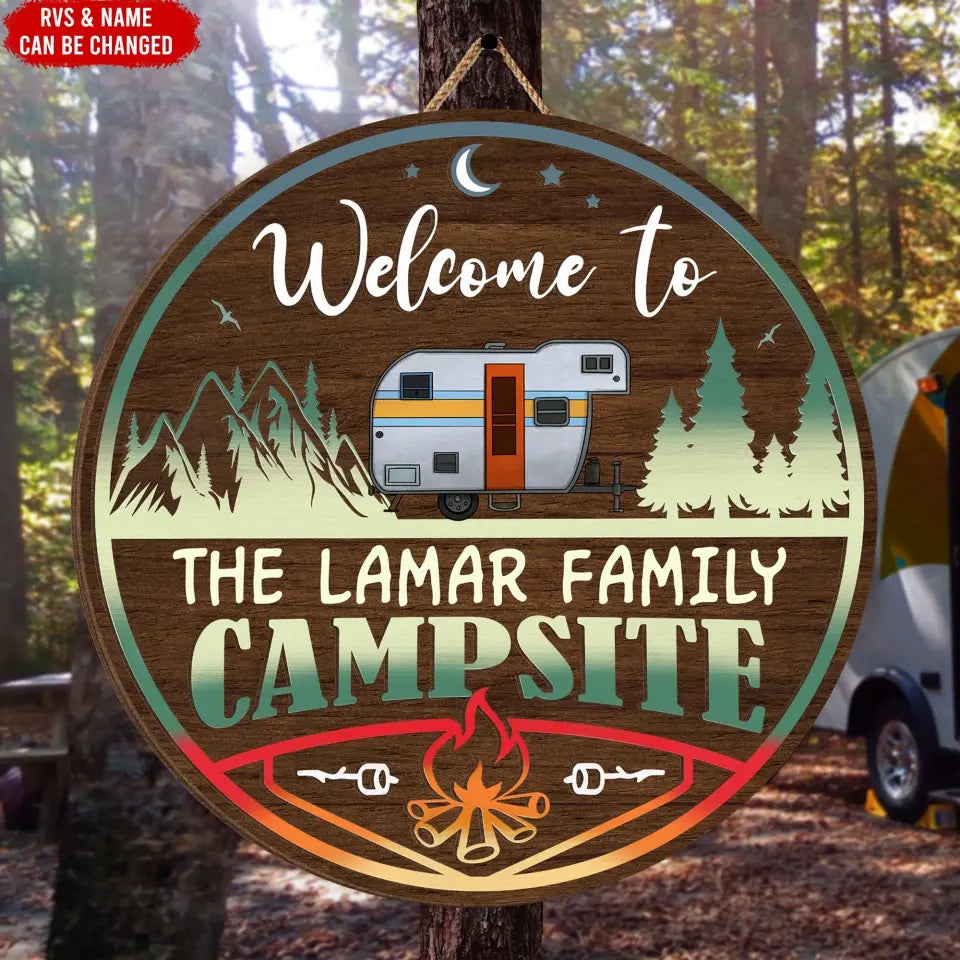 Welcome To Campsite - Personalized Wood Sign, Gift For Camping Lover